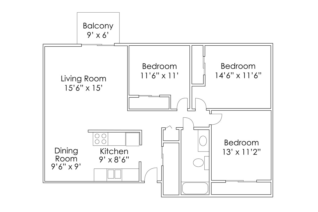 Floor Plan - 3 Bedroom 1 Bathroom B