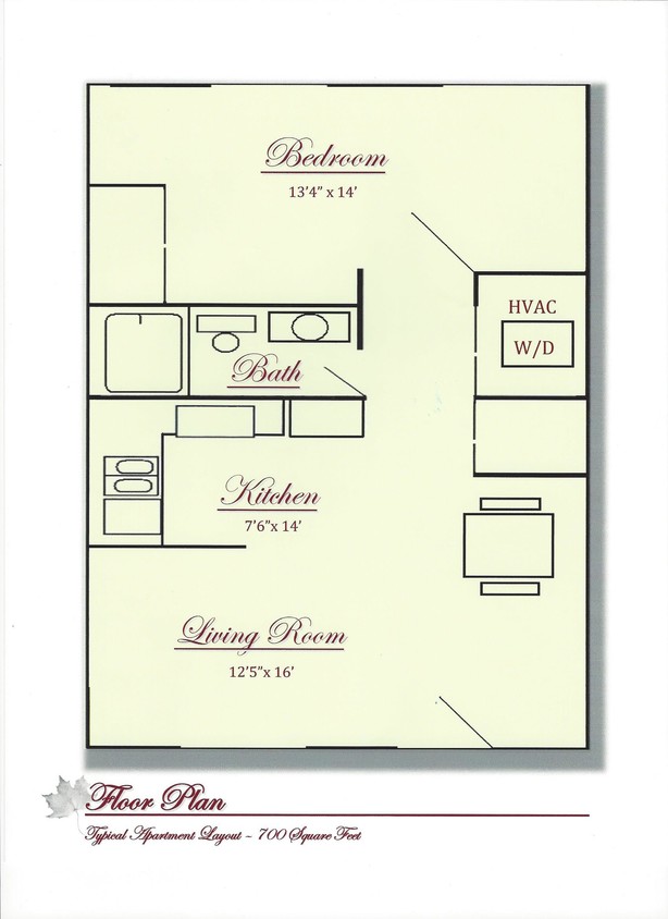 1 Bedroom, 1 Bath Floor PLan - 1 bedroom 1 bath