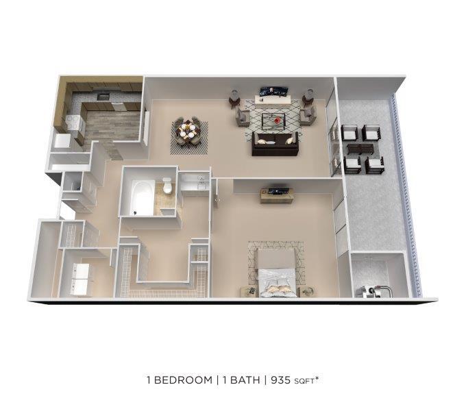 Floor Plan - One Bedroom - 935 sqft