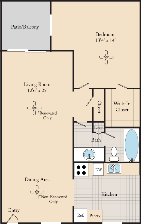 Floor Plan - 1 Bed / 1 Bath A2