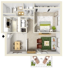 Floor Plan - 1 Bedroom 1 Bath Standard