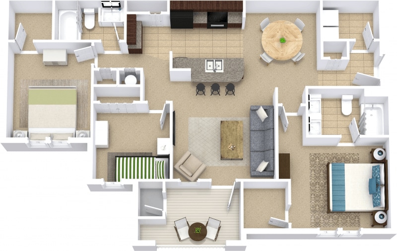 Floor Plan - 3 Bedroom, 2 Bathroom