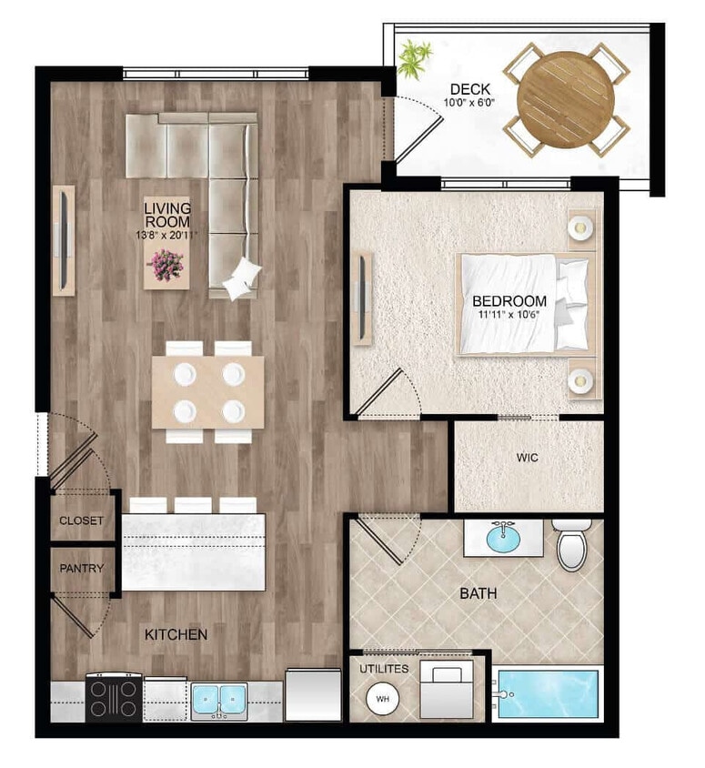 Floor Plan - 1 Bedroom, 1 Bathroom