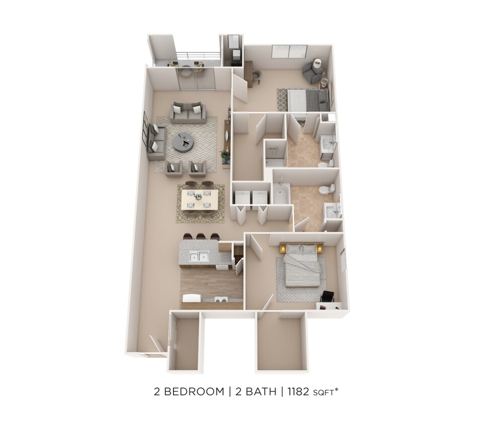Floor Plan - Two Bedroom 2 Bath- 1,182 sqft