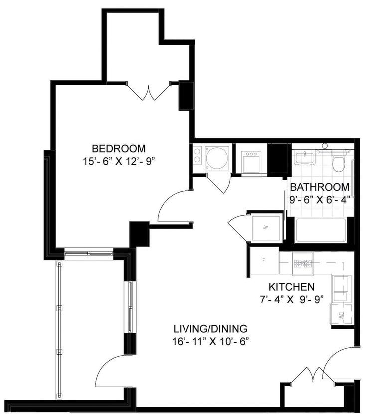 Floor Plan - 1 Bed/1 Bath-A09b