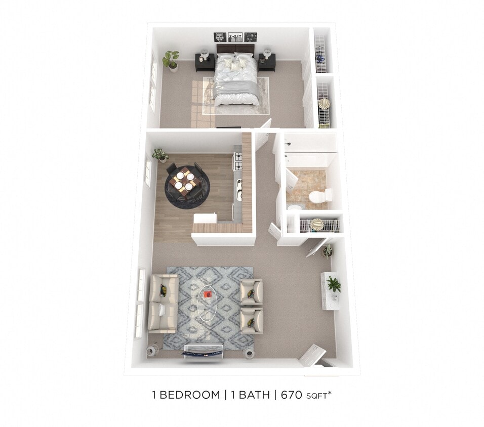 Floor Plan - One Bedroom - 670 sqft