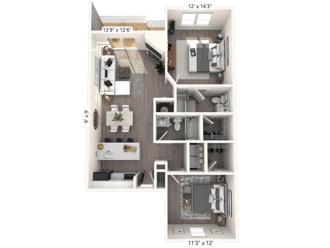 Floor Plan - The Retreat 2 BR 2 BA