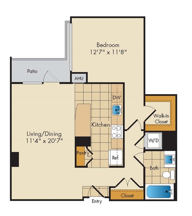 Floor Plan - 1 Bed 1 Bath-A14b