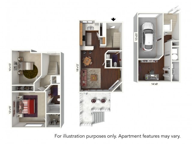 Floor Plan - H Plan - 3-Level Townhome with Attached Garage