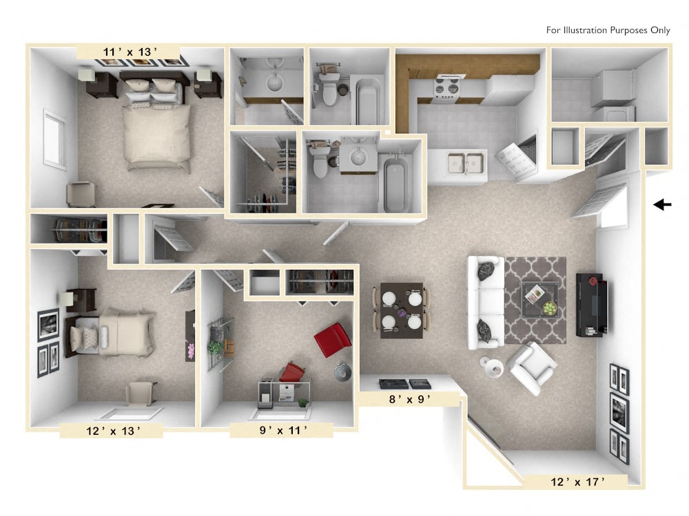 Floor Plan - The Retreat 3 BR 2 BA