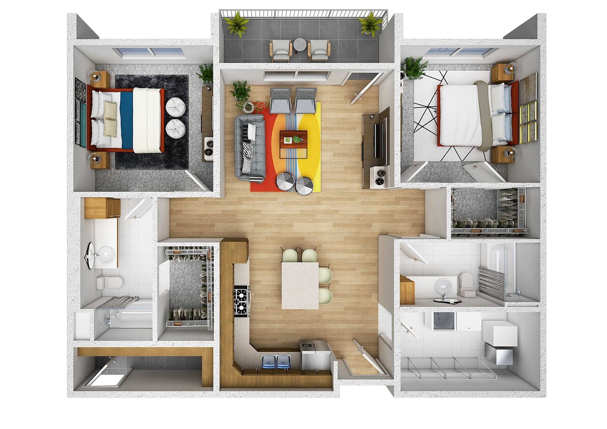2 Bedroom 2 Bathroom Apartment Floorplan - 2 Bedroom 2 Bathroom Apartment
