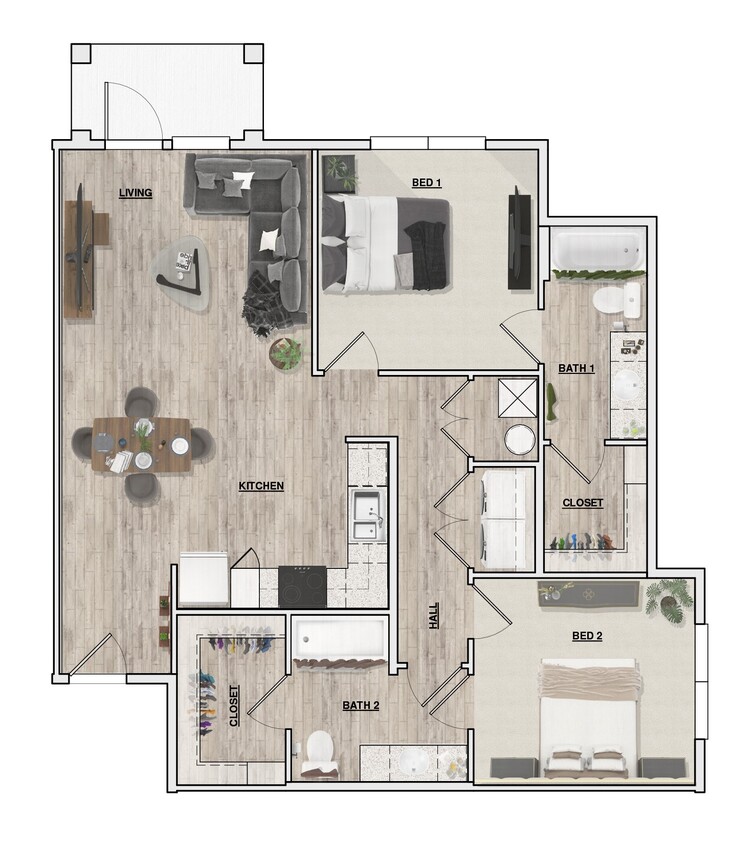 Floor Plan - 2 Bedroom 2 Bath 