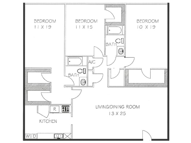 3 Bed 2 Bath Floorplan - 3 Bedroom 2 Bath