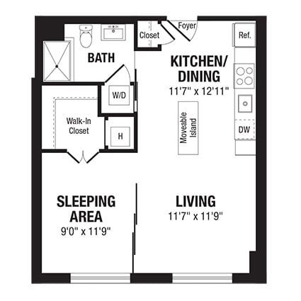Floor Plan - 1 Bed/1 Bath-A3a