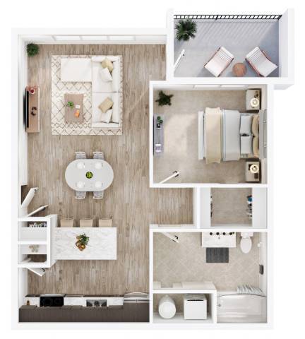 Floor Plan - 1 Bedroom, 1 Bathroom