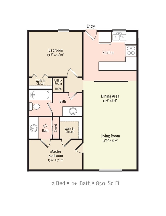 Floor Plan - Two Bedroom One Bath - B1