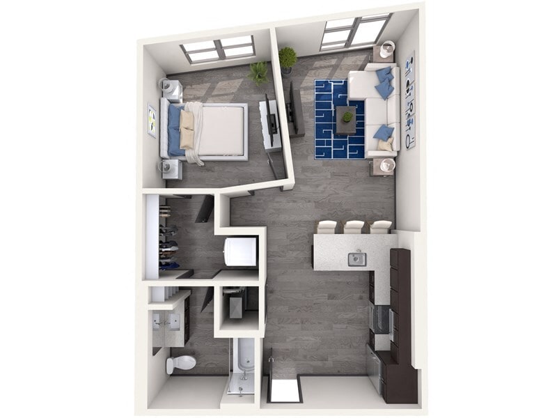 Explore this stylish one-bedroom apartment, featuring a modern kitchen and inviting living space. - A3