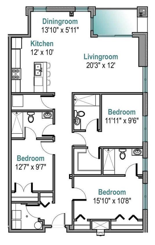 Floor Plan - Plan 3WW - Corner Unit
