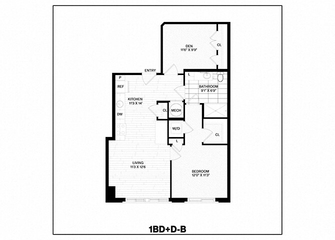 Floor Plan - 1 Bed/1 Bath Den-B