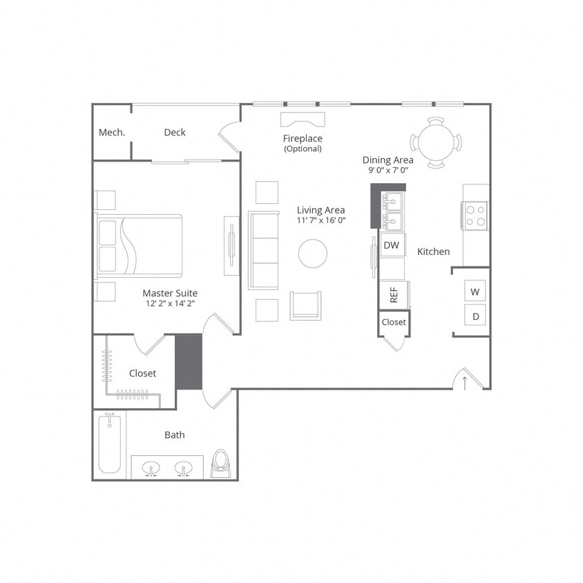 Floor Plan - 1 Bed/1 Bath-Crossbrook Terrace