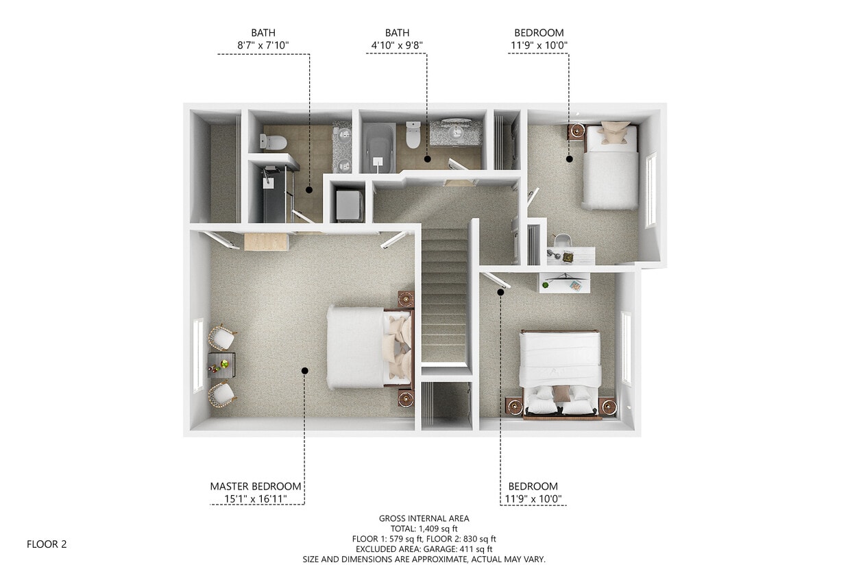 Floor Plan - Three Bedroom Townhome