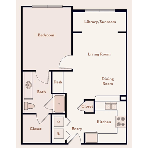 Floor Plan - The Kensington, 1 Bedroom 1 Bath