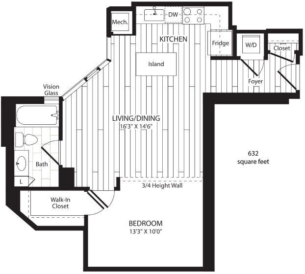 Floor Plan - One Bedroom 632