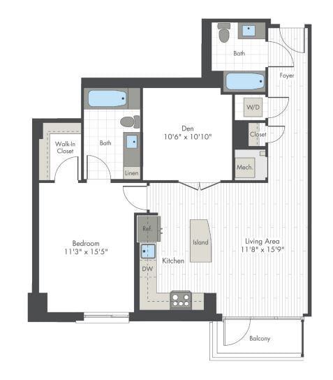 Floor Plan - 1 Bed/1 Bath Den-J1
