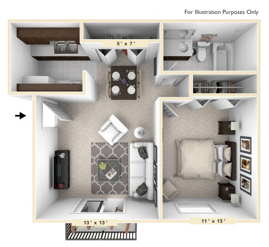 Floor Plan - The Pheasant 1 BR 1 BA
