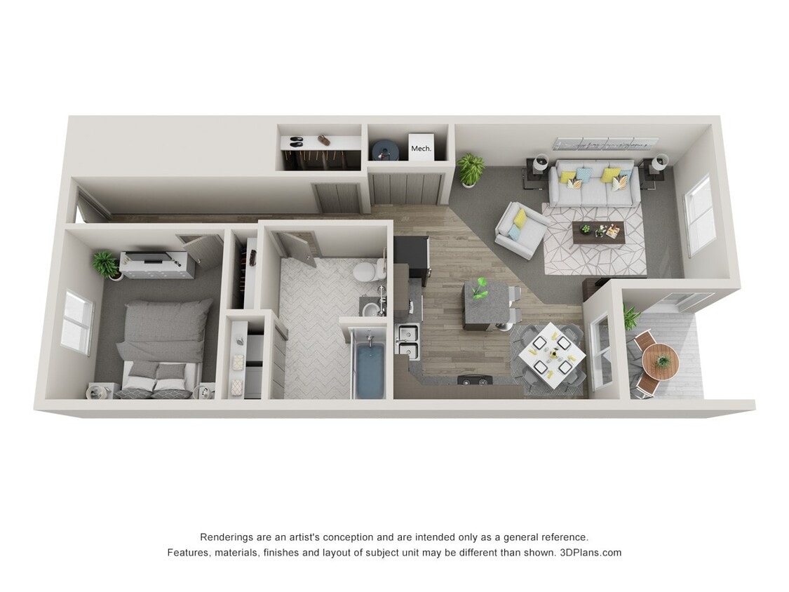 Floor Plan - Flat Style- 1 Bedroom 1 Bathroom without Garage
