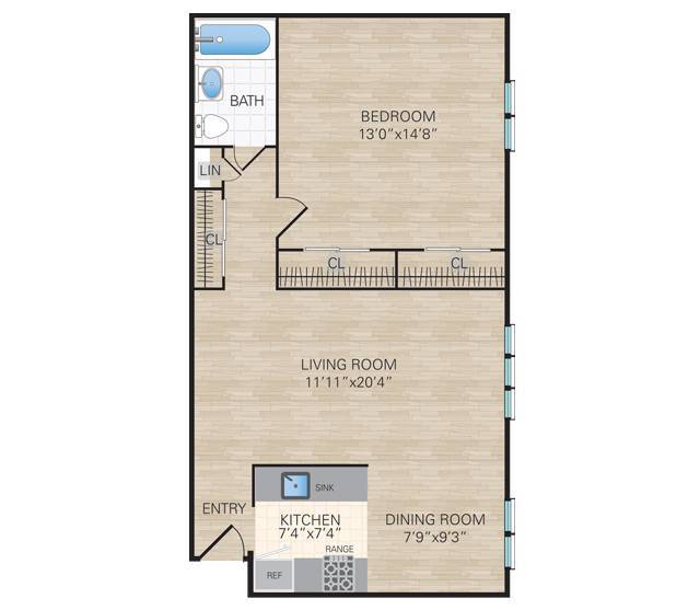 1 Bedroom, 1 Bath. 705 sq. ft. - 1 Bedroom, 1 Bath Medium