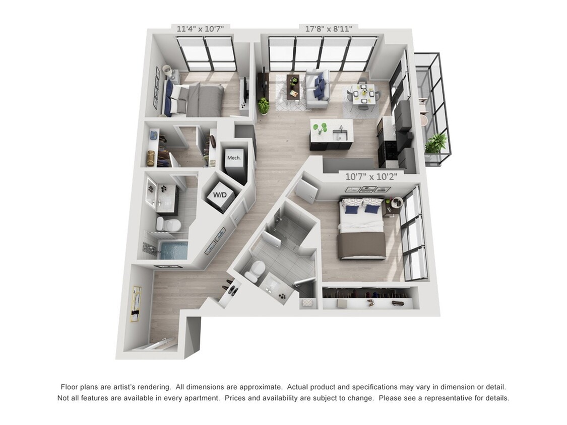 Two Bedroom Two Bath Penthouse (995 SF) - Two Bedroom Two Bath Penthouse (995 SF)