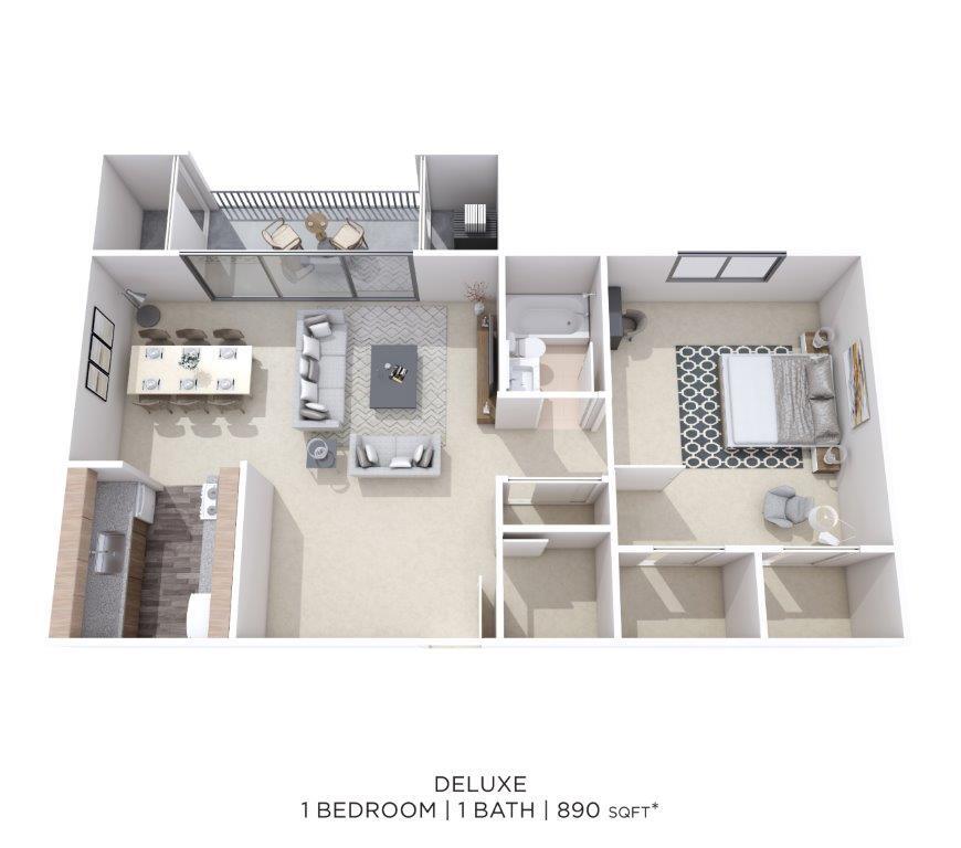 Floor Plan - One Bedroom - 891 sqft