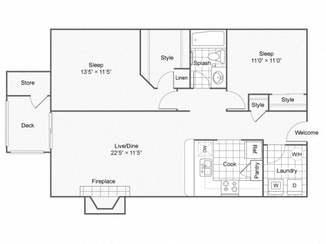 Floor Plan - Two Bedroom One Bath Deluxe