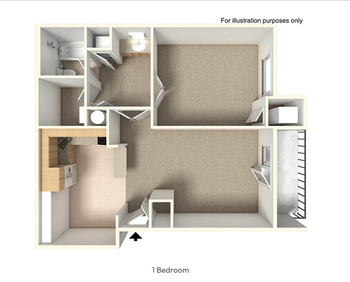 Floor Plan - 1 Bed 1 Bath Grove (A2)