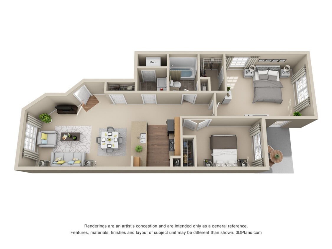 Floor Plan - 2 Bedrooms 1 Bath 
