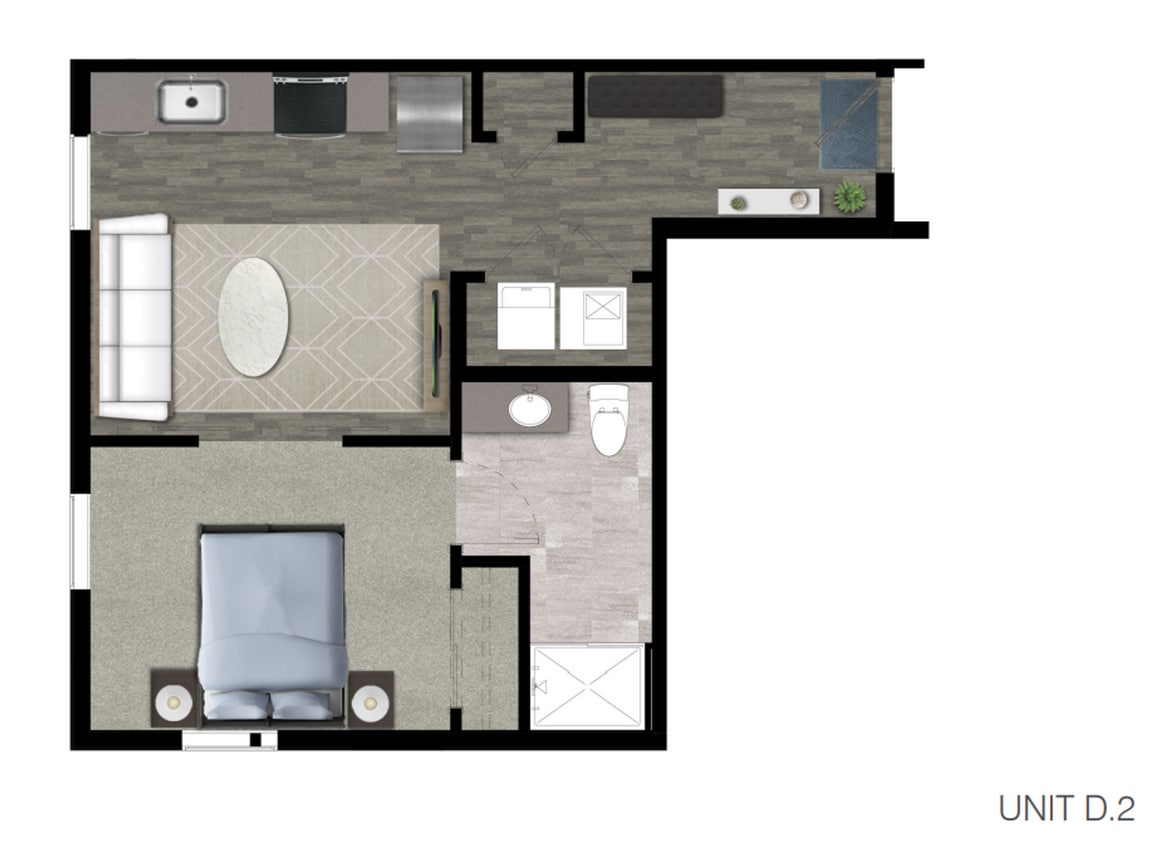 Floor Plan - 1Bedroom/1Bath + Patio D.2 4th Floor