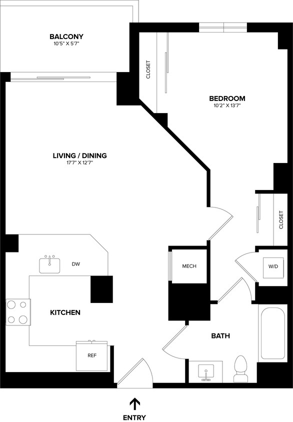 Floor Plan - 1 Bed/1 Bath-A14