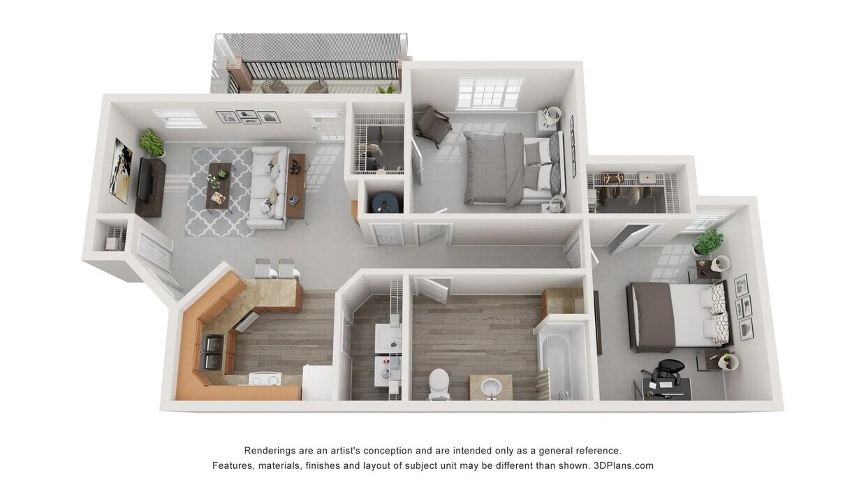 The Rose floorplan offers two bedrooms and one bath. - The Rose