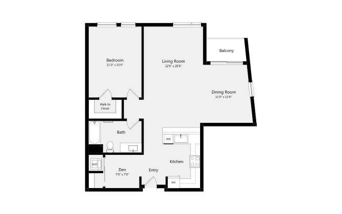 Floor Plan - 1B+DEN B