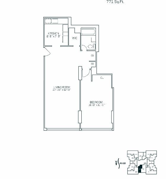 Floor Plan - PARKSIDE EAST - 1 Bedroom One Bathroom