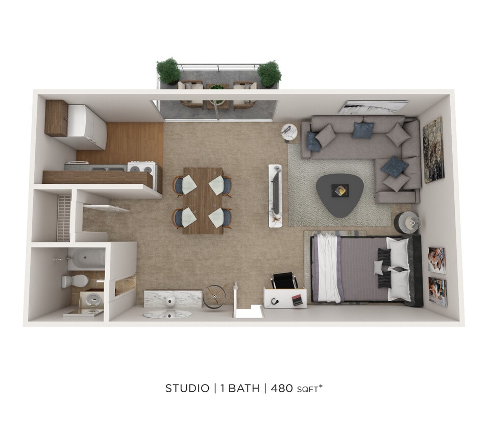 Floor Plan - Studio- 480 sqft