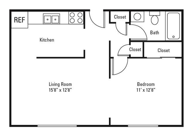 Floor Plan - 1 Bedroom, 1 Bath 500 sq. ft.