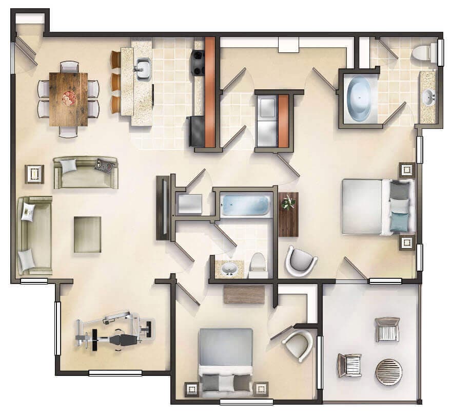 The Maple with Sunroom and Patio 2Bed 2Bath - Maple with SR and Balcony