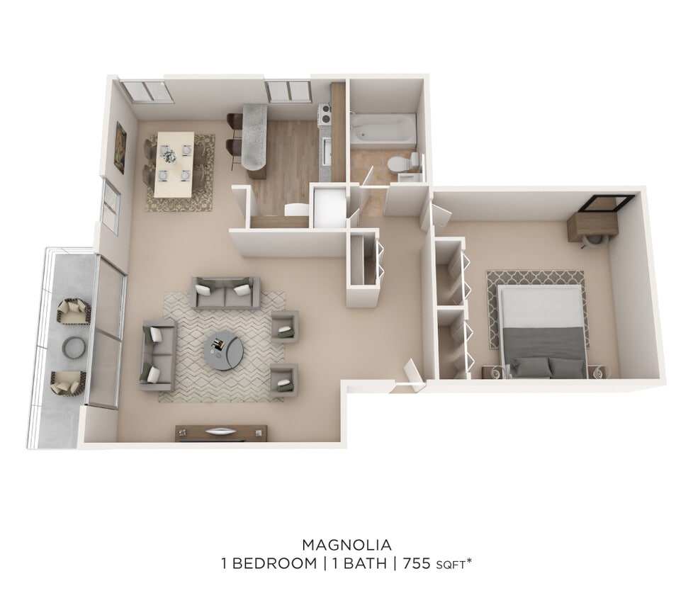 Floor Plan - One Bedroom - 755 sqft