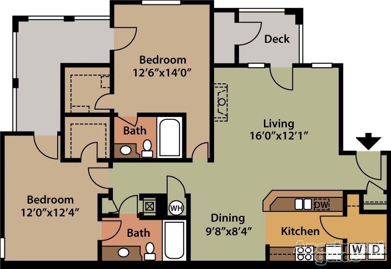2BR/2BA - Two bedrooms / Two bathrooms 