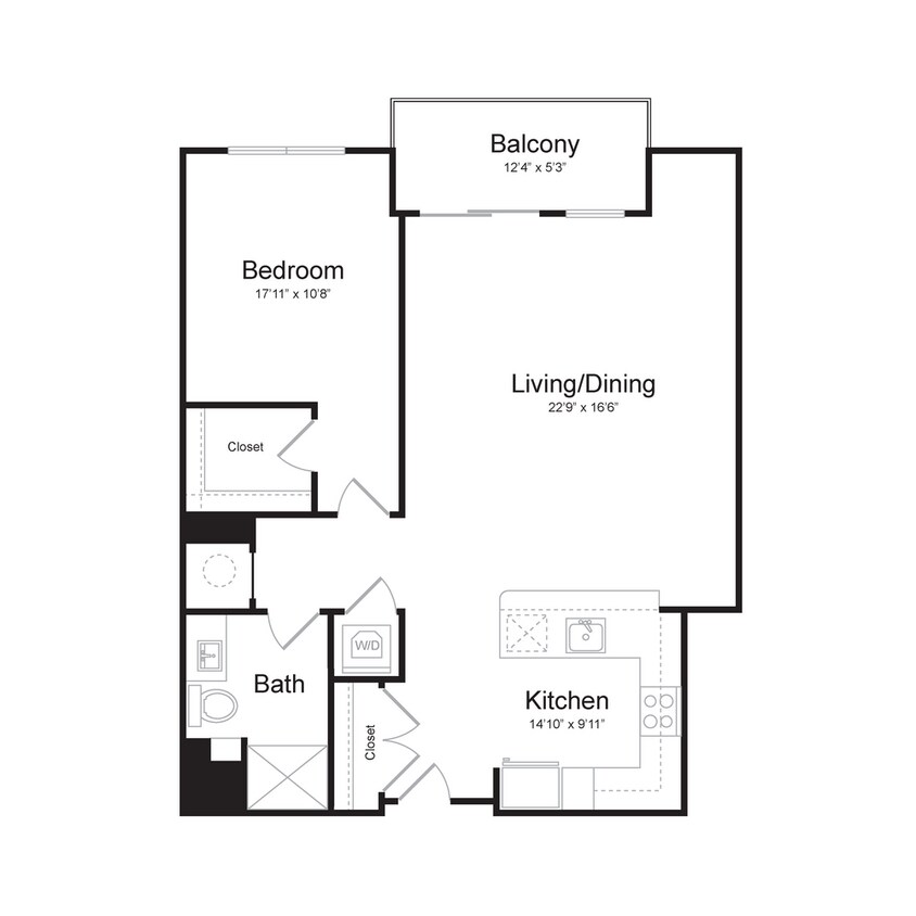 Floor Plan - One Bedroom/One Bath (1E-A) Balcony