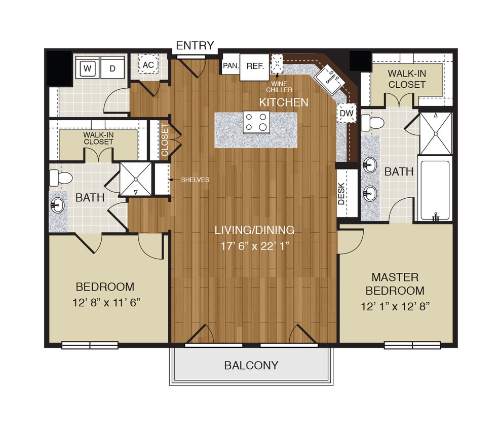 WaterWall Place - B3 - 2 Beds - 2 Baths - 1397 Sq. ft. - B3