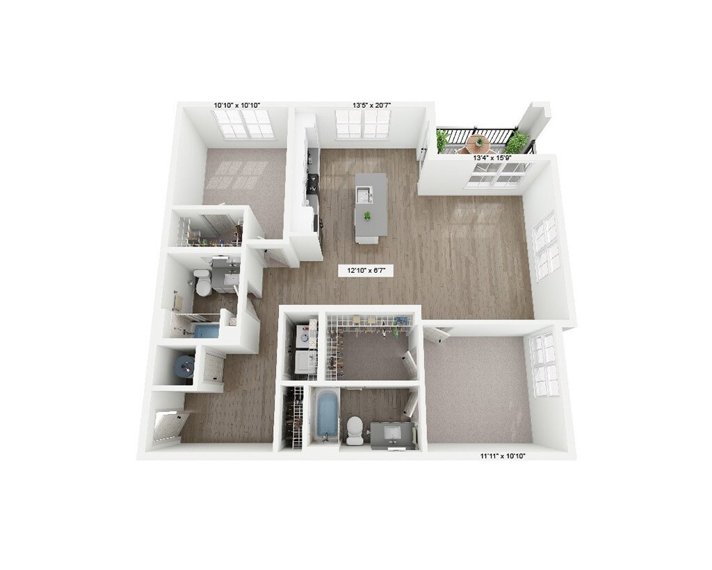 Step into The Abram—our spacious two-bedroom, two-bathroom apartment with walk-in closets, an open-concept layout, and a kitchen island that anchors it all. Designed for the way you live. - Abram