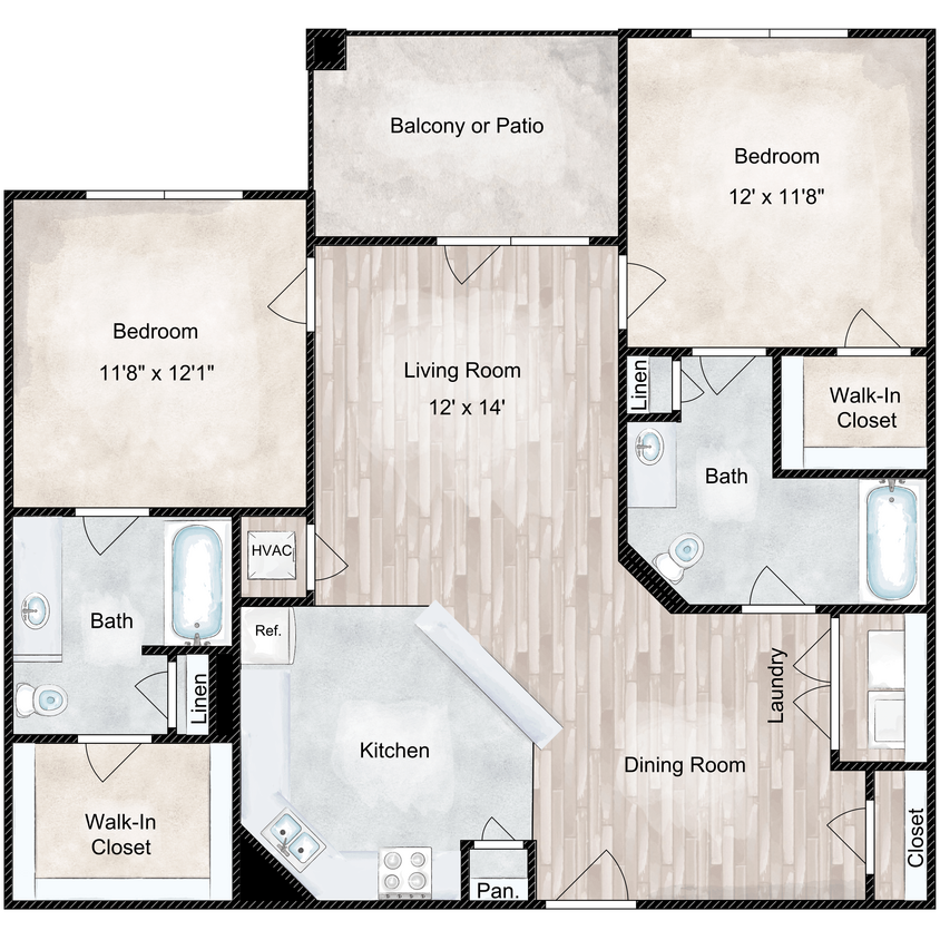 Floor Plan - 2x2 - 1092 sqft